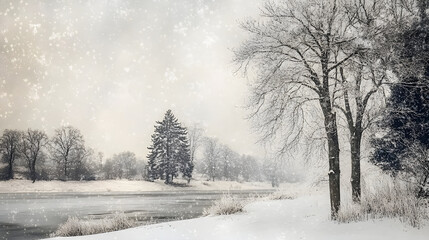 Obraz premium A Tranquil Winter Wonderland: Gentle Snowfall Transforming the Landscape into a Magical, Snow-Covered Paradise