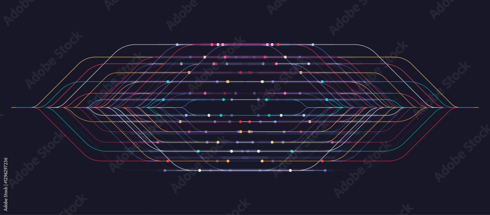 Poster big data visualization. social network, financial analysis of complex databases. data mining. vector