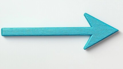 Fototapeta premium Wooden Arrow Shaped Sign in Bright Turquoise Color on White Surface
