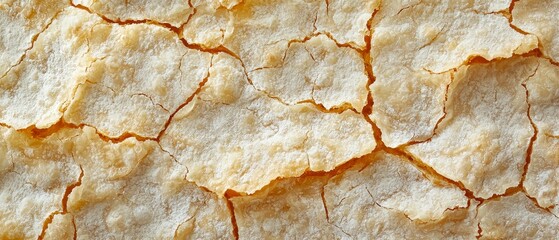 Crusty crispy dry surface, showcasing the flaky golden crust with a dry interior in a close-up shot, emphasizing the crunchy and dry texture