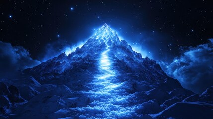 A path of luminous light, leading to the summit of a towering mountain, symbolizes the ambitious pursuit of business success and the strategic development and expansion of a thriving enterprise.