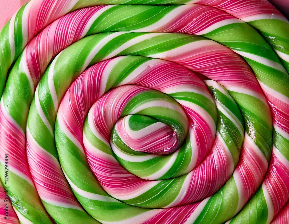 Poster close up of candy with pink and green swirls creating an intricate pattern that fills the entire fra