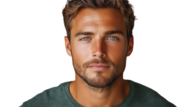 Intense gaze: A close-up portrait of a handsome man with captivating eyes, conveying confidence and charisma.