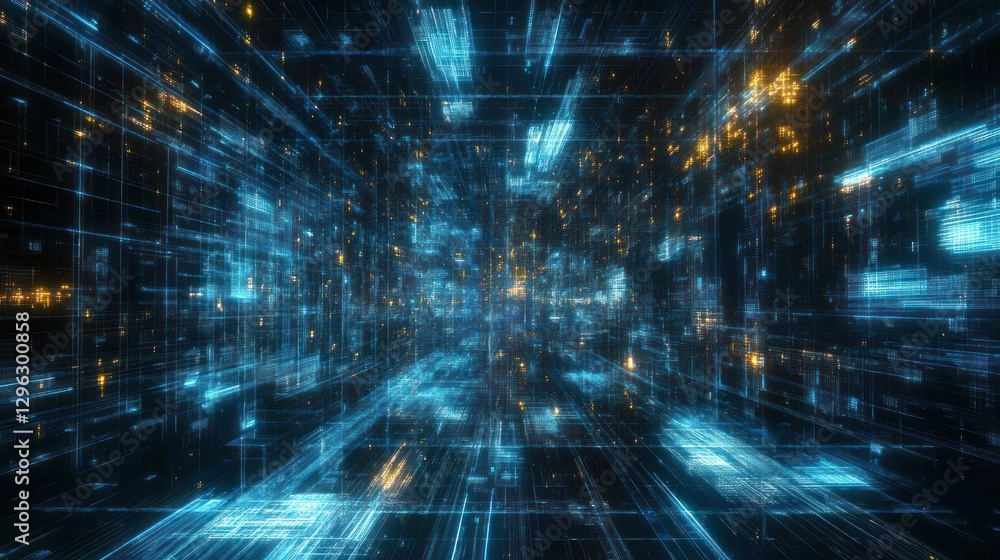 Poster digital data streams flow, futuristic network background, tech concept, website header