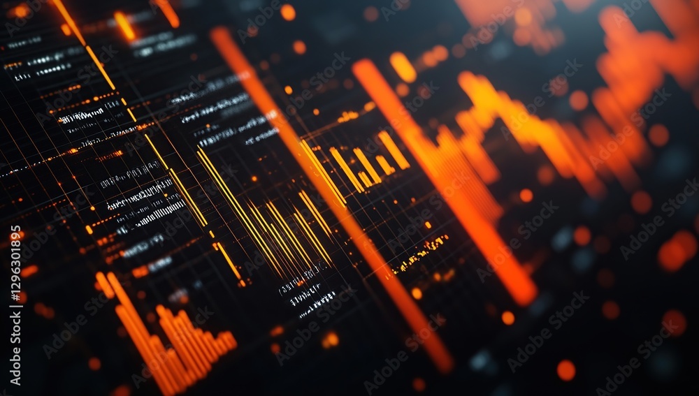 Poster abstract digital data interface with orange and black lines