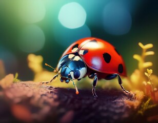 a close up of a ladybug with a blurred natural background generative ai
