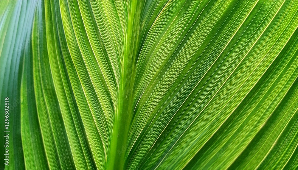 Poster close up of vibrant green leaves each leaf has multiple long strips that form the shape of curved li