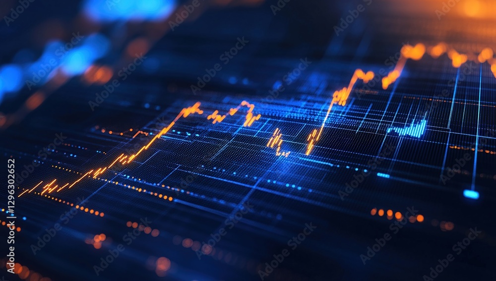 Poster abstract data visualization with glowing lines and points