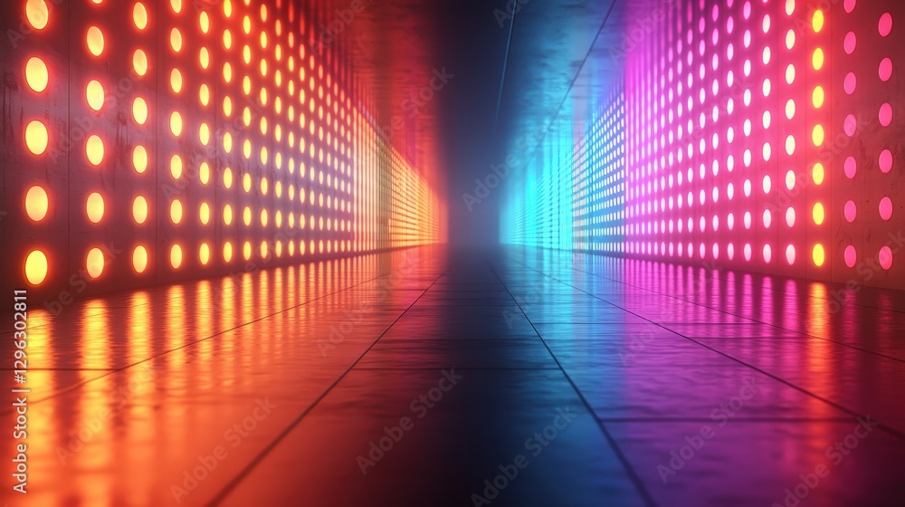 Poster vibrant led-lit corridor with colorful lights creating a dynamic and modern atmosphere for creative 