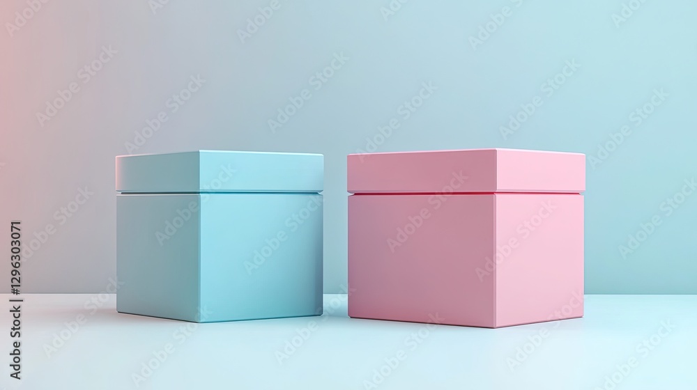 Poster blue-pink branding mock-up with two boxes (3d rendering)