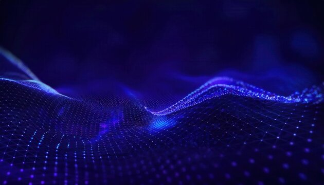 futuristic digital wave with glowing blue nodes on a dark background, abstract cyber landscape for technology and ai concepts

