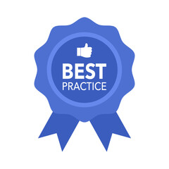 Best Practice blue label in flat design on white background.
