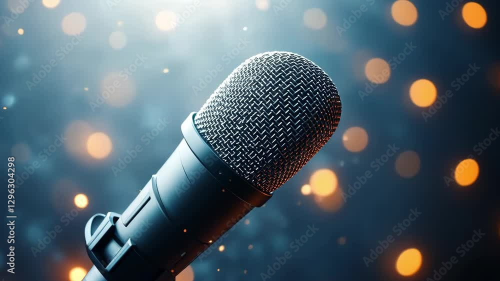 Poster close up of microphone in studio with sparkling lights captivating audio performance experience for 