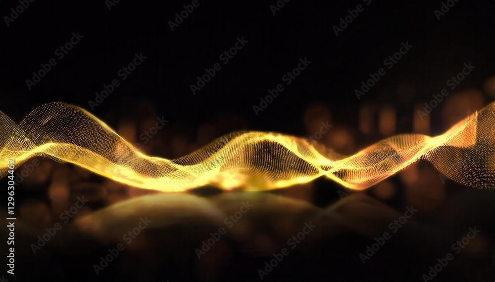 Poster olden digital wave with glowing particles on dark background, abstract futuristic energy flow, ai te