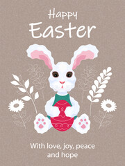 Happy Easter cute card with Easter basket, eggs, flowers. Easter posters, covers, label templates set.
