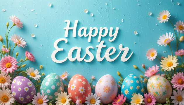 Happy Easter: Colorful Eggs and Spring Flowers