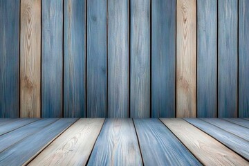 Naklejka premium Dark brown wooden floor with old wood wall background for product display studio backdrop