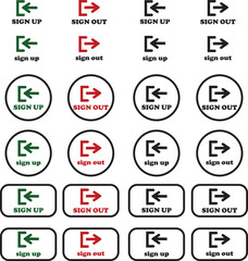 Login and logout icon set Set of sign out, Sign in vector vector collection. Open and close door symbol. Black exit and enter arrow, trendy flat style isolated on transparent background.