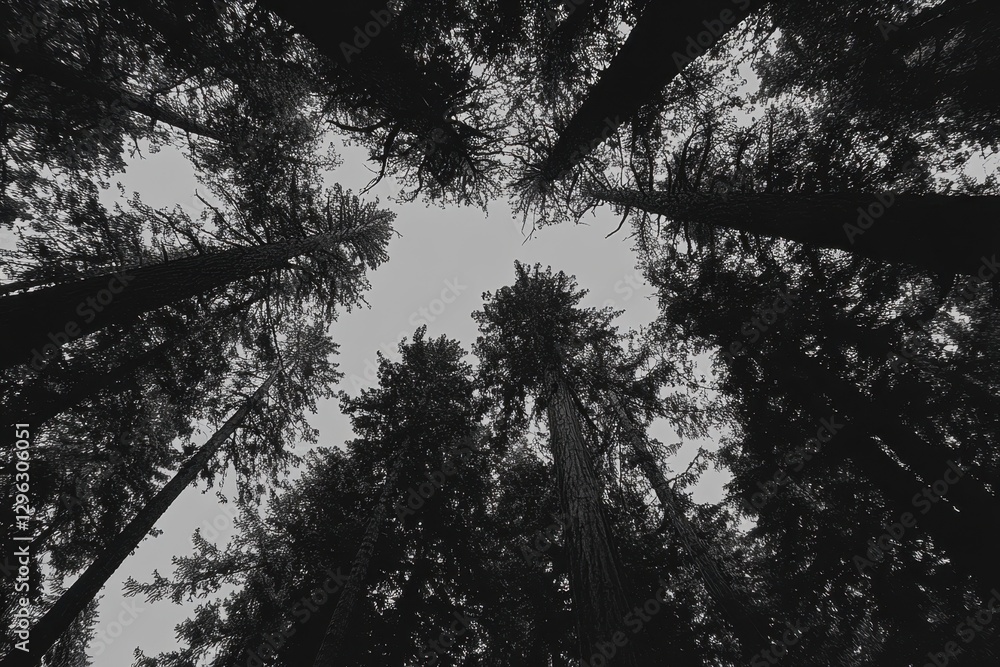 Poster a photo showing a collection of tall trees standing next to each other in a forest giant sequoia tre