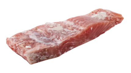 Frozen tuna fillet isolated on transparent background, ready for cooking