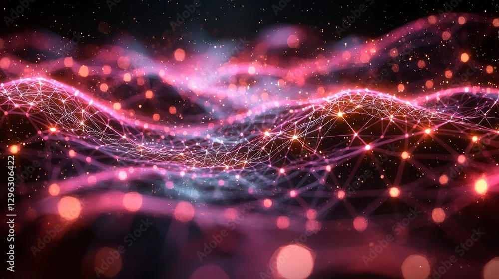 Poster An intricate web of abstract connections generating a dynamic, lit digital pattern