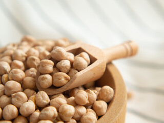 Dry chickpea seeds heap in the bowl