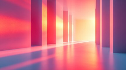 Vibrant Abstract Space with Colorful Light and Shadows Reflecting on Smooth Surfaces