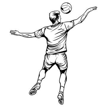 volleyball player jumping, black and white clip art preview