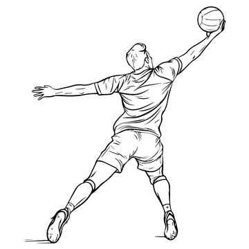 volleyball player serving black and white clip art preview