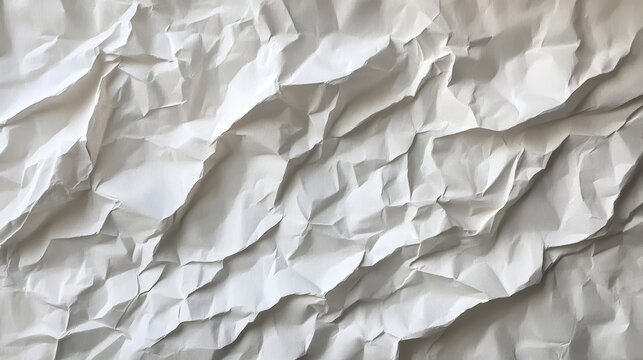 A textured surface of crumpled white paper, revealing natural creases and subtle shadows, offering a versatile canvas for backgrounds and design elements.