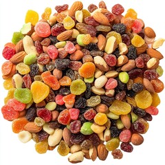 mix of dried fruits and nuts isolated on transparent background isolated on white background  
