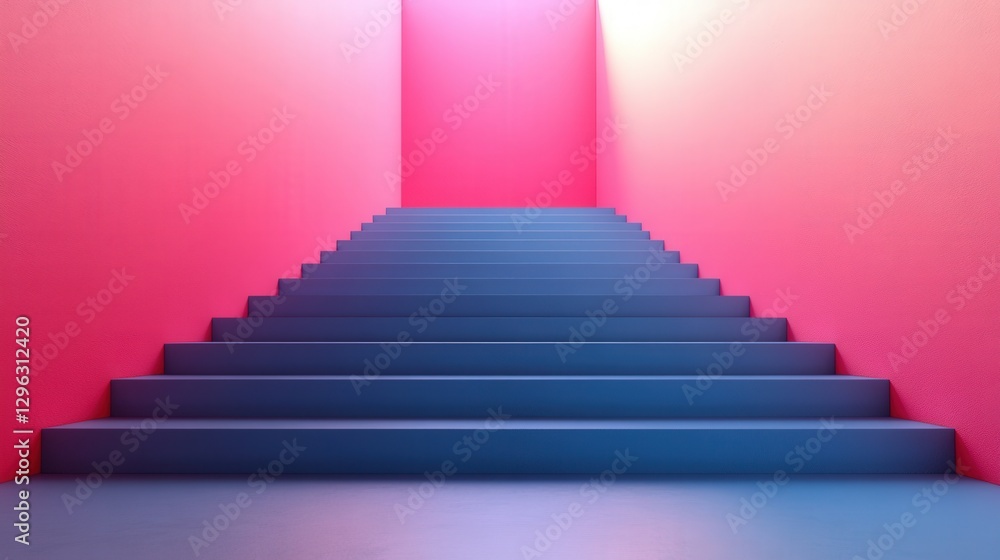 Poster colorful staircase design with gradient walls creating a modern and abstract atmosphere for interior