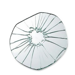 Broken glass plate top view image white background.
