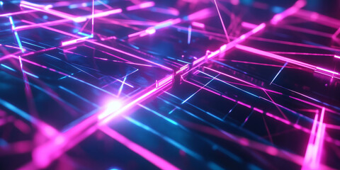 A high-tech abstract background with cascading energy trails weaving through a neon cybernetic network. The glowing light patterns and seamless motion create a visually captivating modern design.