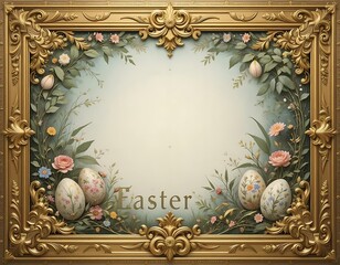 Obraz premium Elegant Easter Frame with Floral Accents and Decorative Eggs