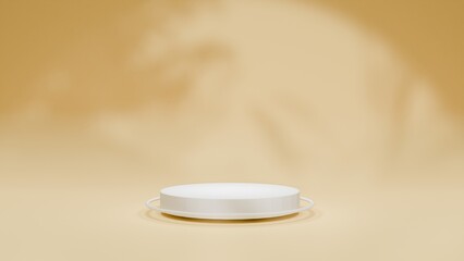 Single golden podium design with gold background and tropical leaf for advertisement design