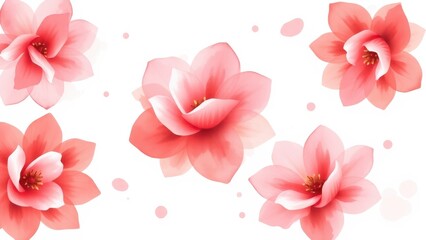 Fototapeta premium several pink flowers are arranged in a row on a white surface,