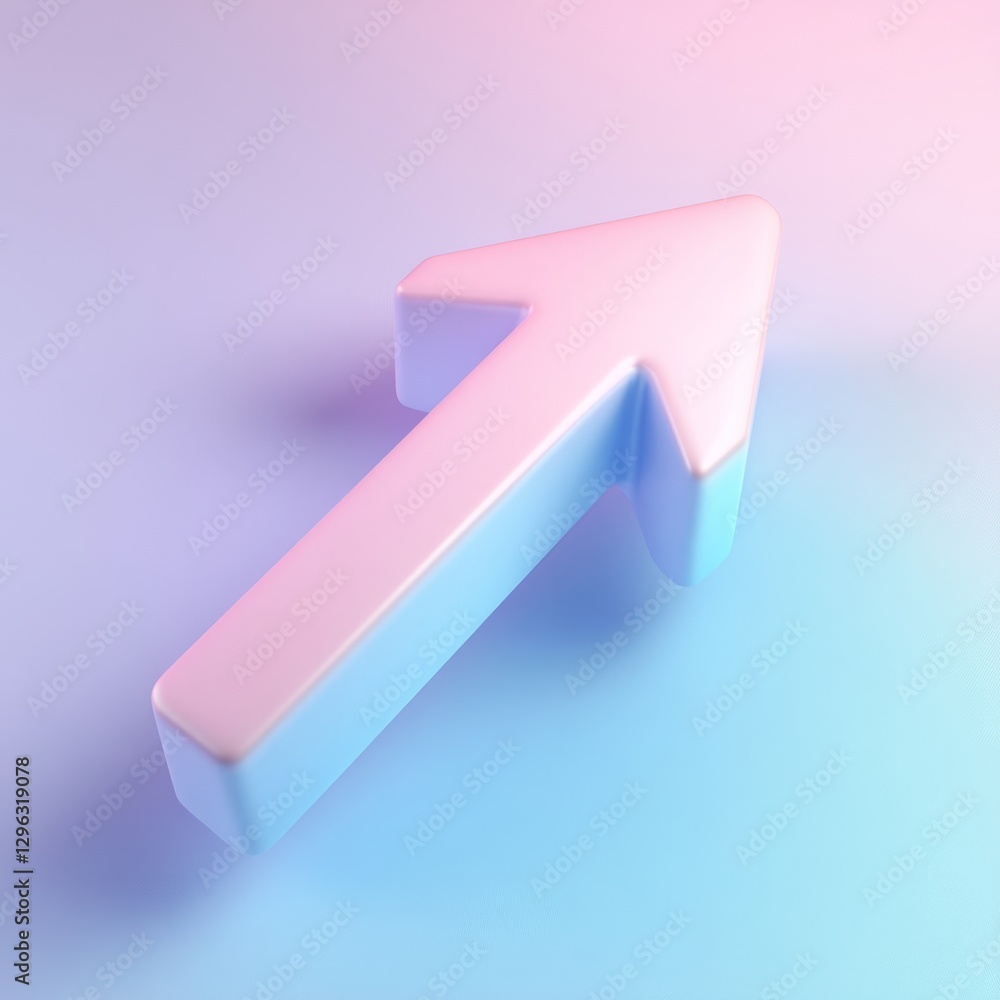 Poster 3d matte texture close-up icon of a rising arrow on gradient background