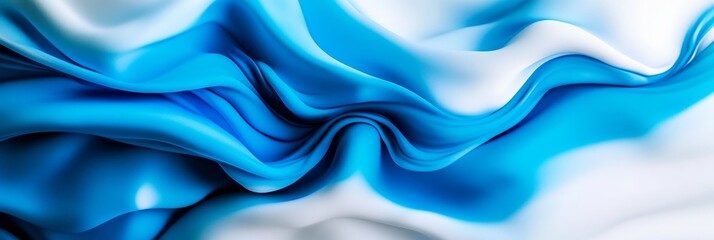 Obraz premium Abstract Blue and White Draped Fabric - Close-up of flowing blue and white fabric, creating elegant waves and folds. Perfect for backgrounds or design elements
