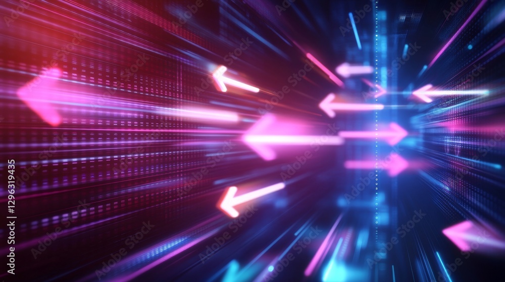 Poster futuristic abstract neon arrows in 3d dynamic scene