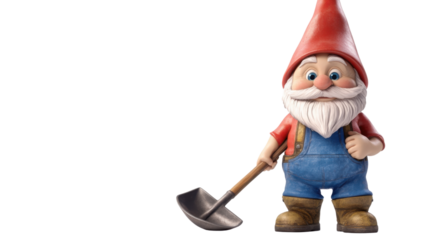 garden gnome figurine with red hat isolated on transparent background