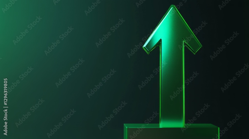 Poster 3d green arrow icon with well defined shape on dark background