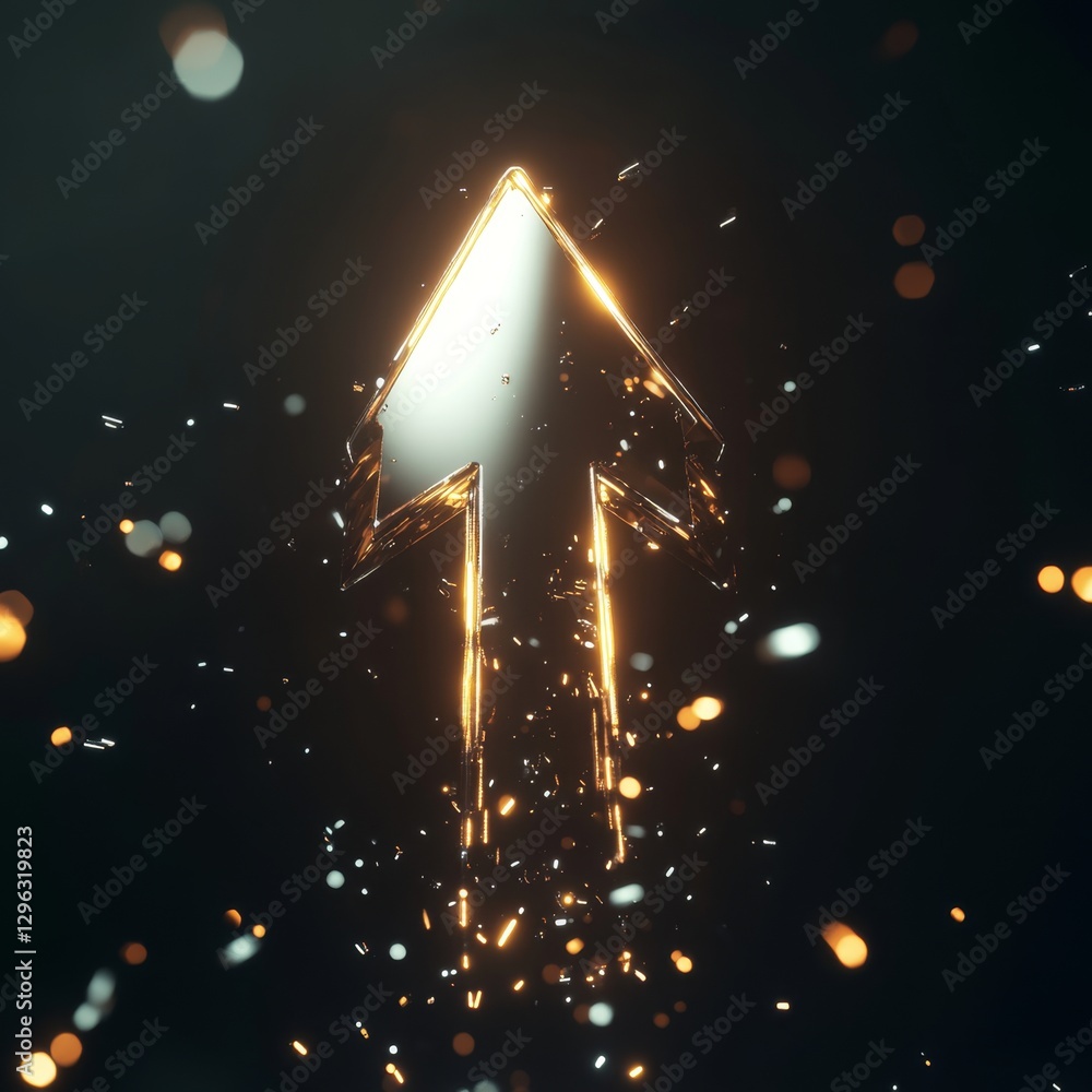 Poster minimal 3d render of an upward pointing arrow surrounded by light