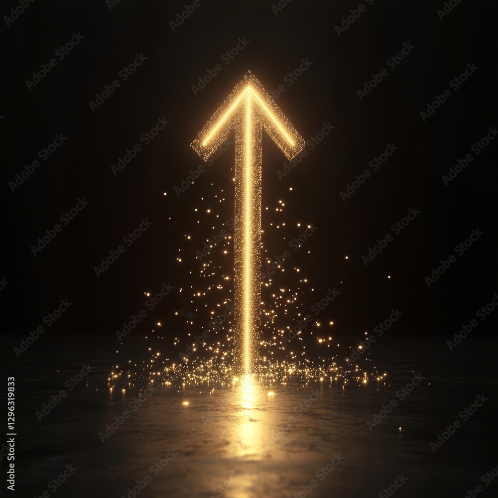 Poster minimal 3d render of an upward pointing arrow with sparkling effects