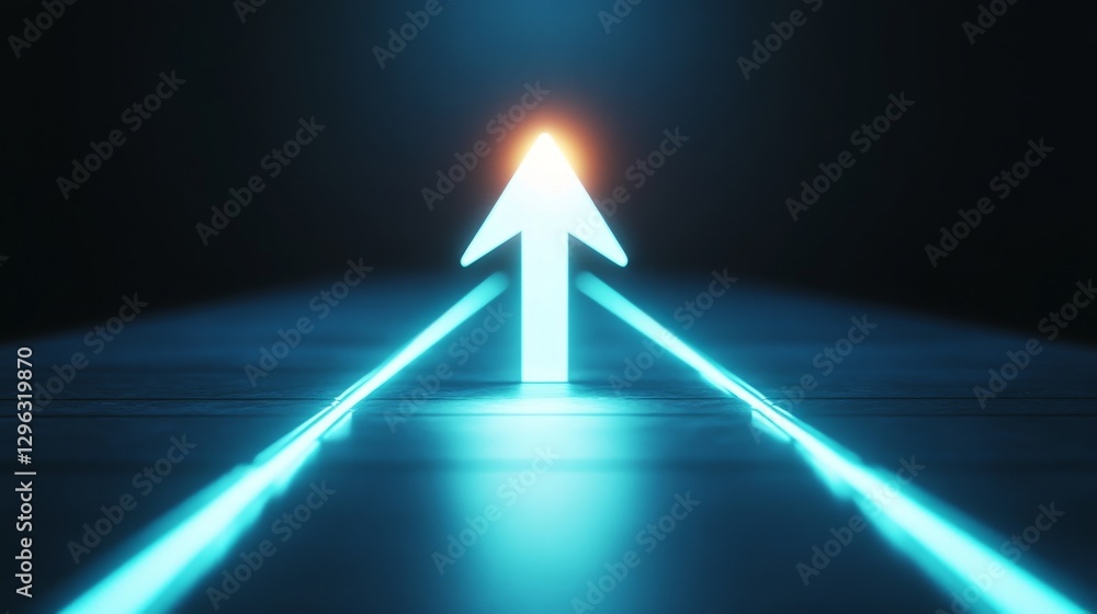 Poster modern sleek 3d render of an upward arrow with light and depth