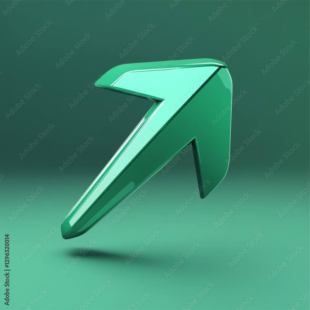 Poster stylized 3d rendering of green arrow icon on solid background