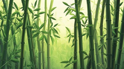 Obraz premium A peaceful bamboo forest with tall green stalks forming vertical lines that stretch gracefully into the open sky