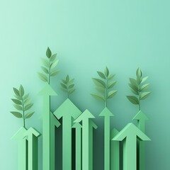Abstract Minimalist 3D Rendering of Green Arrows and Leaves