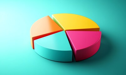 Fototapeta premium Vibrant 3D Pie Chart on Teal Background 