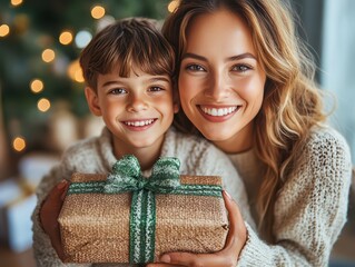 The image shows the joyful moments when mothers receive thoughtful gifts from their children, celebrating love, gratitude and family ties on Mother's Day